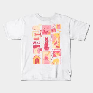 Retro Pink Dog Pattern Kids T-Shirt